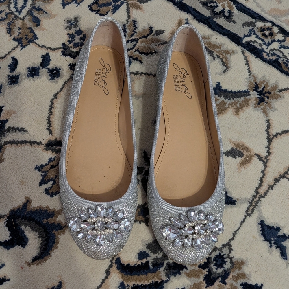 Badgley Mischka Silver Flats with Crystal Embellishments